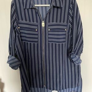 Michael Kors navy blue and white striped top